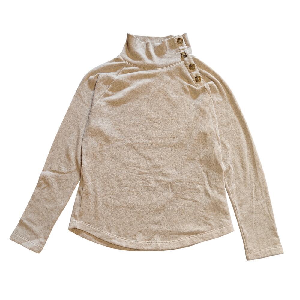 J.Crew Beige Button Neck Funnel Collar Sweatshirt Pullover Size S